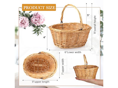 6 लोगों के लिए बच्चों का पिकनिक टोकरी सेट प्लास्टिक टोकरी खिलौना लकड़ी के हैंडल के साथ गहरा