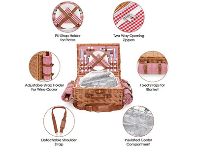 4 लोगों के लिए पारिवारिक आकार की पिकनिक टोकरी थोक टोकरियाँ रतन विलो XXL