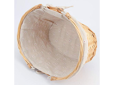 हस्त-बुनी घास पिकनिक टोकरी गहरे भूरे रंग की टोकरियाँ बाँस की प्लेटों के साथ