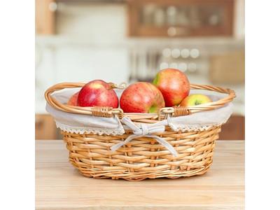 पिकनिक टोकरी पीली विकर बड़ी आउटडोर गुलाबी ढक्कन के साथ इंसुलेटेड बड़ी