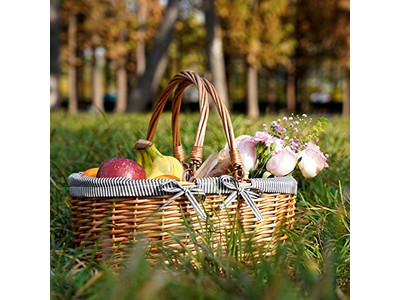 पिकनिक टोकरियाँ इंसुलेटेड विकर नीली और सफेद टोकरी बच्चों की गुलाबी उत्तम