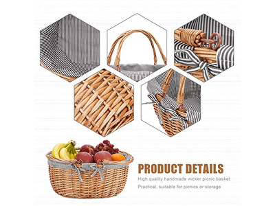 पिकनिक टोकरियाँ इंसुलेटेड विकर नीली और सफेद टोकरी बच्चों की गुलाबी उत्तम