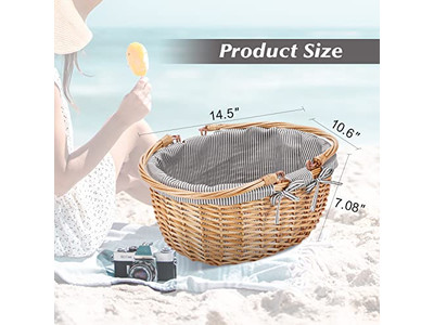 पिकनिक टोकरियाँ इंसुलेटेड विकर नीली और सफेद टोकरी बच्चों की गुलाबी उत्तम