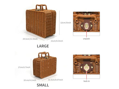 बैंगनी विकर पिकनिक टोकरी एक व्यक्ति पोर्टेबल कंबल बांस खाली आधुनिक