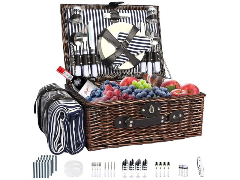 विंटेज सूटकेस पिकनिक टोकरी डिटैचेबल शिपिंग लाल जूते रतन के साथ