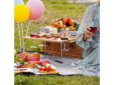 बुना हुआ लकड़ी का पिकनिक टोकरी बर्तन इंसुलेटेड अनुकूलित चमड़े का सेट सस्ता 2 के लिए