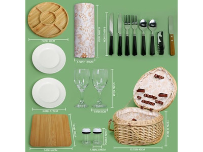 छोटी पिकनिक टोकरी RTS भंडारण हैंडल के साथ 4 के लिए सेवा आकार घर